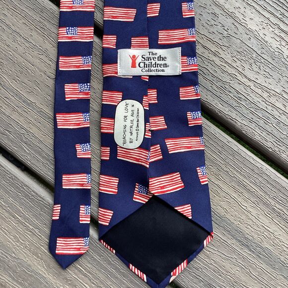 Save the Children Collection Necktie Mens American Flag Hands Print Silk Blend - Picture 4 of 4